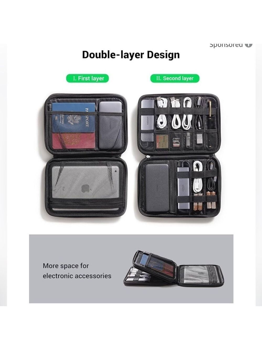 Electronic organizer bag pouch 2 zippered sections multi interior pockets NEW - Picture 4 of 16